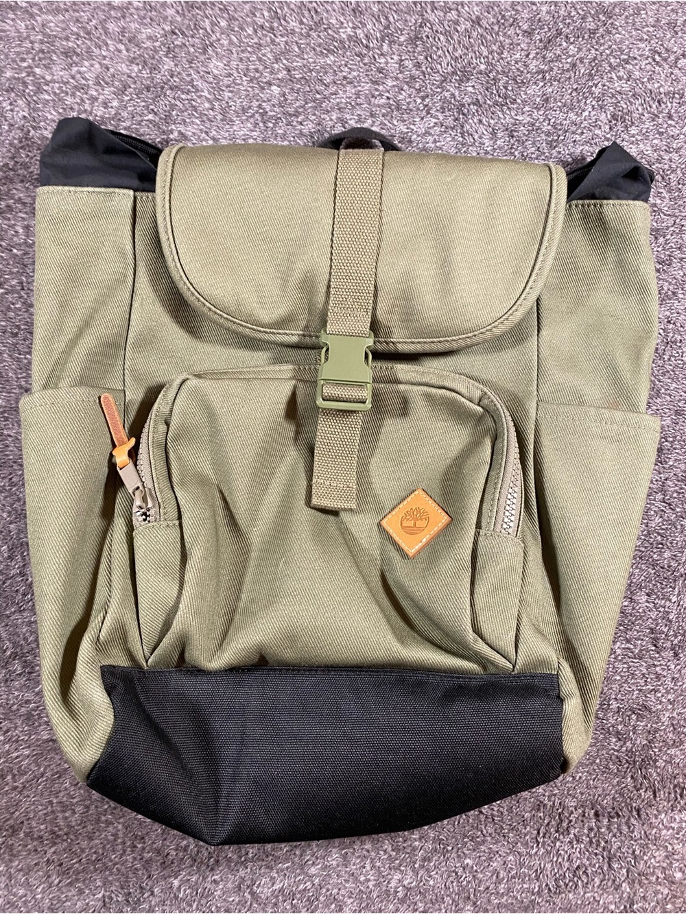 Timberland Olive Green & Black Canvas Roll-Top Backpack